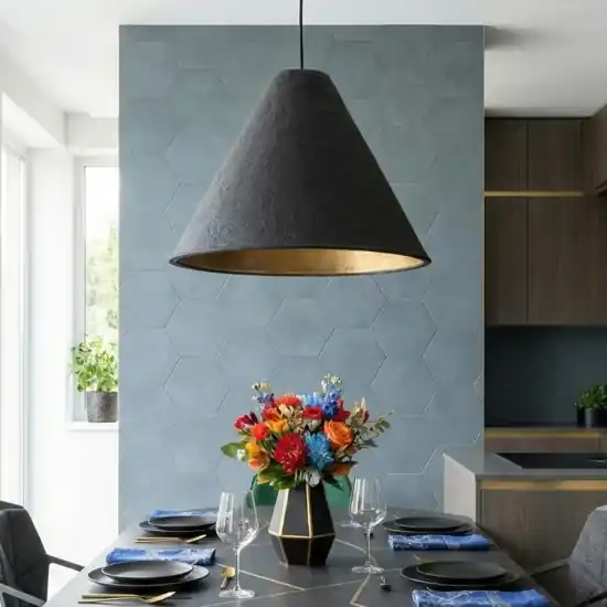 Lampada sospensione 30cm cono nero di cartapesta Ultime Pezzi