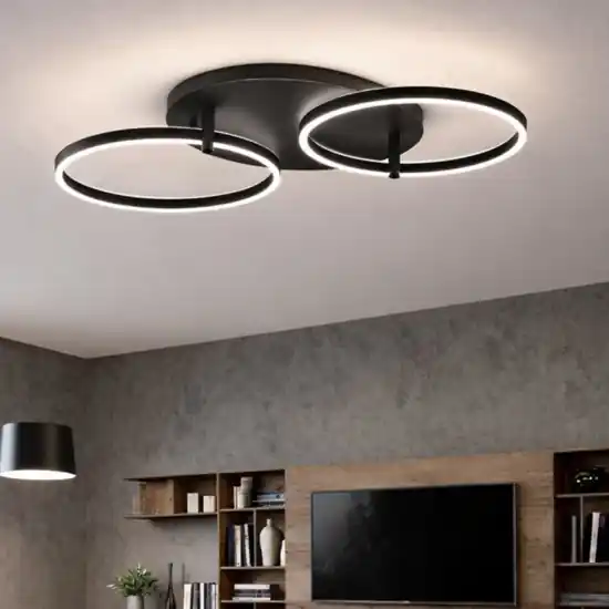 Promo Stagionale Ondaluce sabe plafoniera nera moderna due cerchi led orientabili 3000k dimmerabile