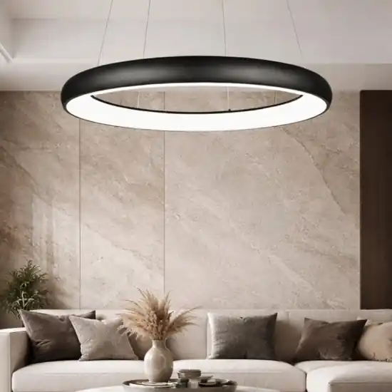 Lampadario cerchio sospensione nero 75cm per soggiorno led dimmerabile Prezzo Scontato