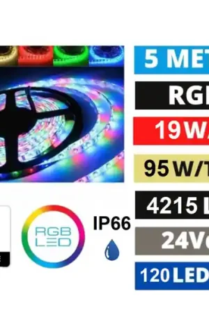 Compra Adesso Gea strip led rgb 19w/m 120led metro 24v ip66 esterno giardino bagno