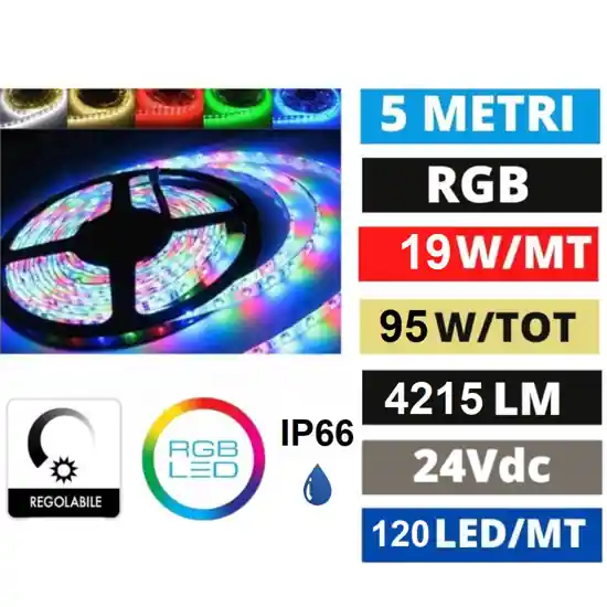 Compra Adesso Gea strip led rgb 19w/m 120led metro 24v ip66 esterno giardino bagno