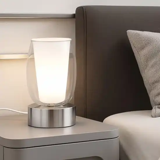 Abat jour lampada da comodino cromo design vetro trasparente Sconto