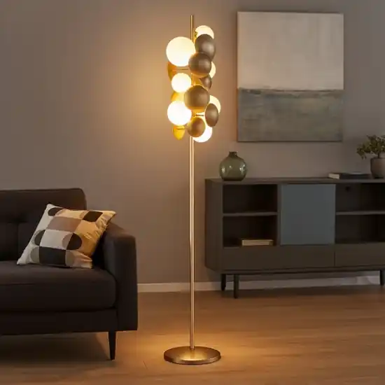 Lampada da terra moderna oro sfere vetro bianco per soggiorno Direttamente Dal Produttore