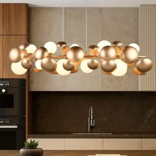 Ordina Subito Lampadario per tavolo cucina moderna oro sfere vetro bianco