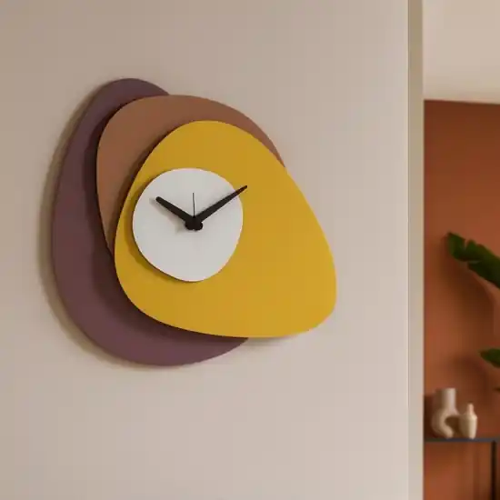 Prezzo Basso Orologio moderno da parete design ondulato viola mousse e ocra