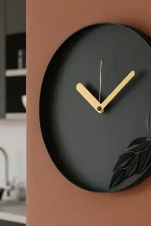 A Buon Prezzo Orologio nero da parete design rotondo con foglie