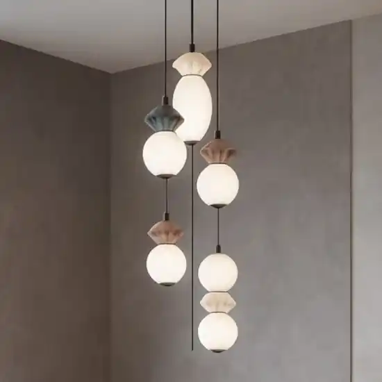 Lampadario moderno 5 luci a sospensione led 3000k vetro ceramica Promozione Esclusiva