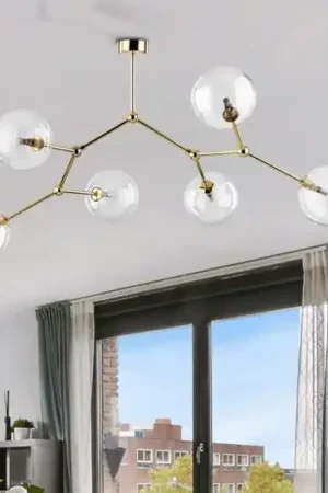 A Buon Prezzo Lampadario moderno per salotto oro 6 bocce trasparenti