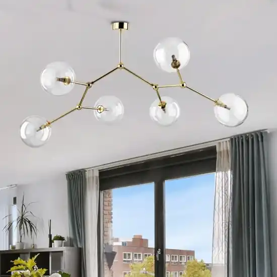 A Buon Prezzo Lampadario moderno per salotto oro 6 bocce trasparenti
