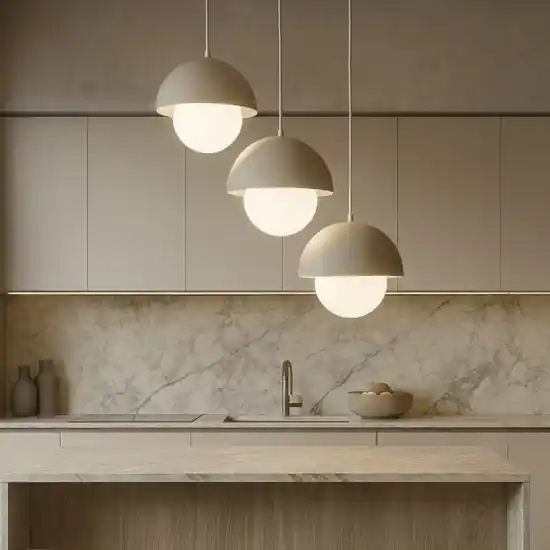 Lampadario per cucina moderna 3 luci pendenti a cupola beige Offerta Del Giorno