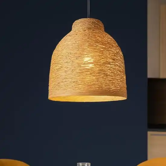 Lampadario tavolo da cucina marrone paralume in legno naturale Esclusivo