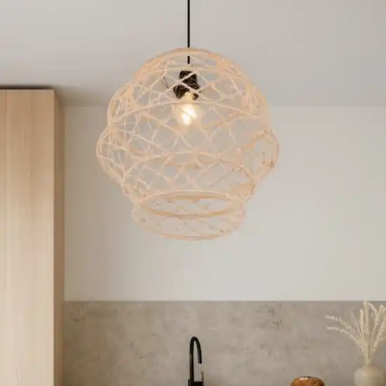 Compra Oggi Stesso Lampadario per cucina marrone paralume in maglia di canapa