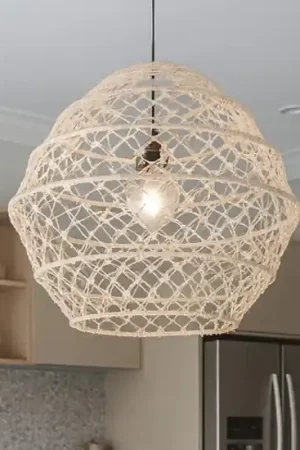 A Buon Prezzo Lampadario per cucina marrone 60 cm paralume in maglia di canapa