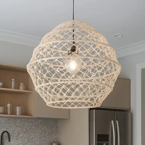 A Buon Prezzo Lampadario per cucina marrone 60 cm paralume in maglia di canapa