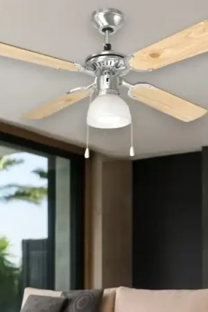 Ìventilatore vintage da soffitto a pale legno con luce 13mq Popolare