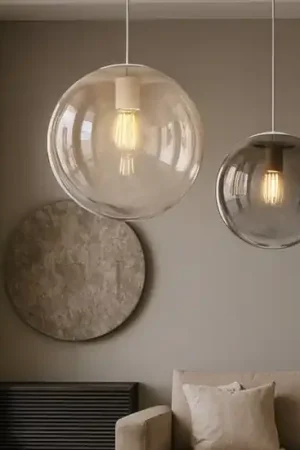 Lampadario toplight 2 sfere di vetro ambra bronzo per soggiorno A Buon Prezzo