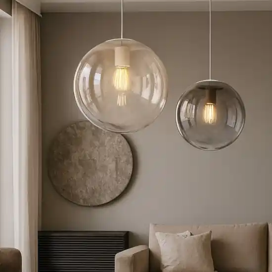 Lampadario toplight 2 sfere di vetro ambra bronzo per soggiorno A Buon Prezzo