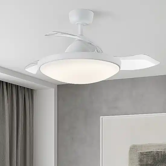 Ventilatore a lampadario bianco con pale motorizzate retrattili Compra Oggi Stesso