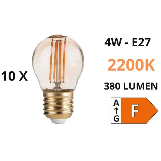 Spedizione Espresso Confezione n10 lampadine e27 led sfera 4w 2200k 380lm ambra ideal lux