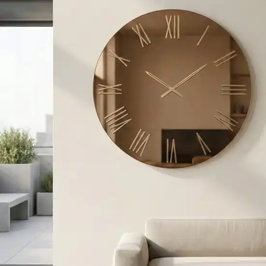 Acquista Ora Grande orologio rotondo 100cm specchio bronzo numeri foglia oro