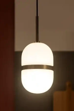 Lampada a sospensione miloox domu vetro bianco dettagli bronzo A Buon Prezzo