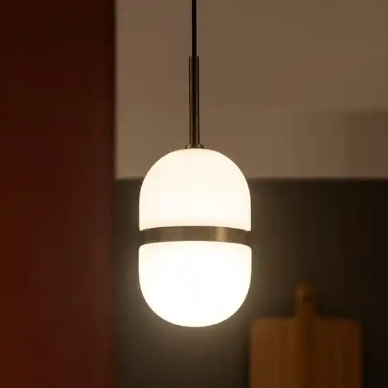 Lampada a sospensione miloox domu vetro bianco dettagli bronzo A Buon Prezzo