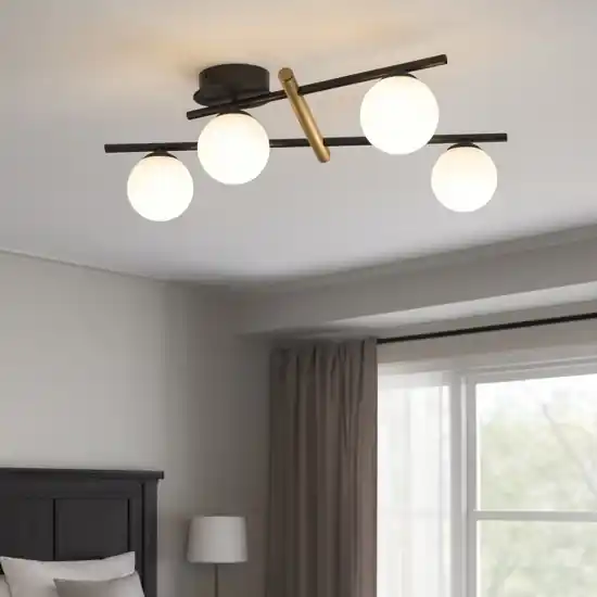 Miloox kika plafoniera moderna da cucina sfere bianche design nero oro A Buon Prezzo