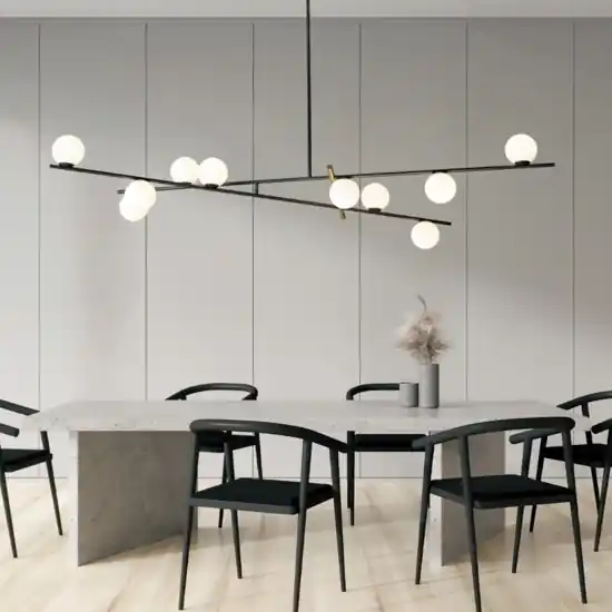 Saldi Miloox kika lampadario moderno design nero oro sfere bianche