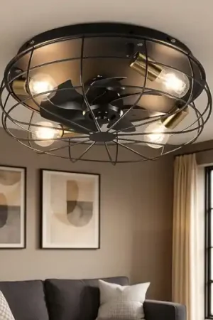 Ventilatore a plafoniera con luce da soffitto rustico nero Vendita Finale