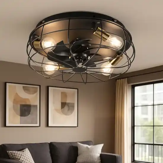 Ventilatore a plafoniera con luce da soffitto rustico nero Vendita Finale