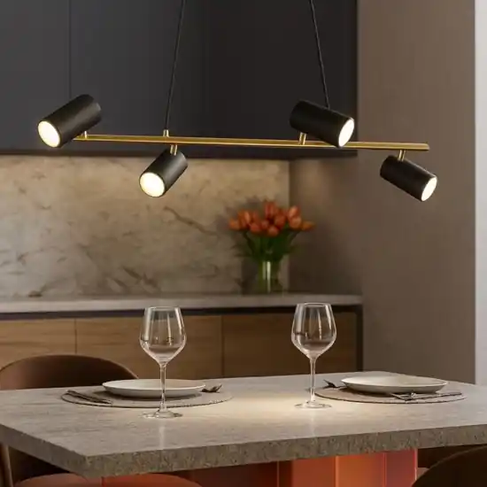 Lampadario per tavolo cucina 4 luci orientabili oro nero Bestseller