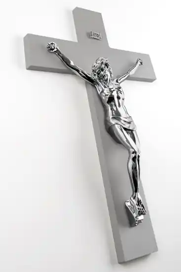 Economico Crocifisso da parete classico 34x24 croce antracite cristo argento