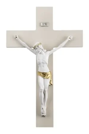 Sconto Crocifisso da parete 48x30 bianco oro croce nocciola