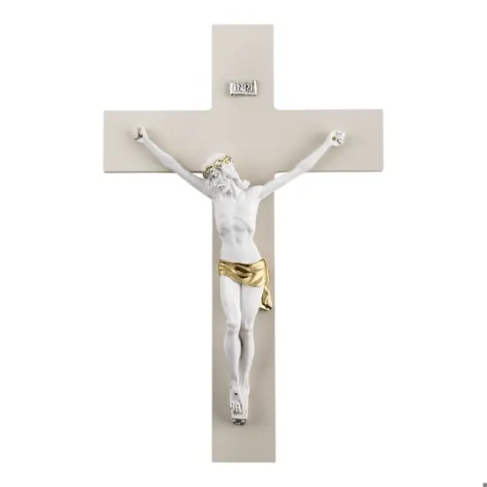 Sconto Crocifisso da parete 48x30 bianco oro croce nocciola