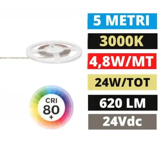 Offerta Del Giorno Bobina 5mt striscia led 4,8w-mt 3000k 24vdc gea luce