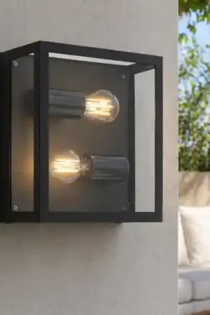 Applique da esterno in metallo nero e vetro ip44 2 lampadine e27 Novità