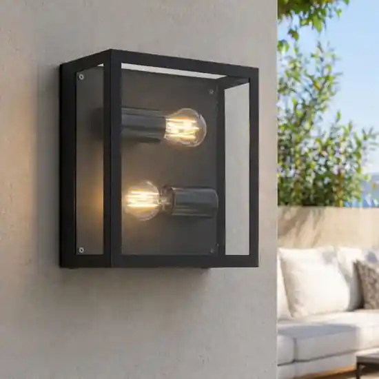 Applique da esterno in metallo nero e vetro ip44 2 lampadine e27 Novità