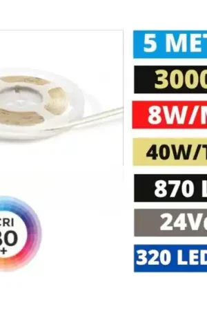 Popolare Gea luce bobina 5 mt striscia led cob 24vdc 8w-mt 3000k