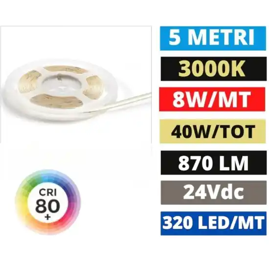 Popolare Gea luce bobina 5 mt striscia led cob 24vdc 8w-mt 3000k