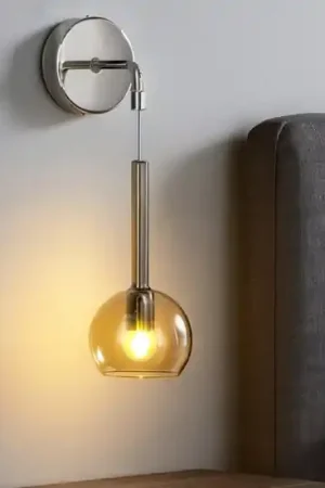 Offerta Lampo Applique cromo per comodini da letto sfera vetro ambra