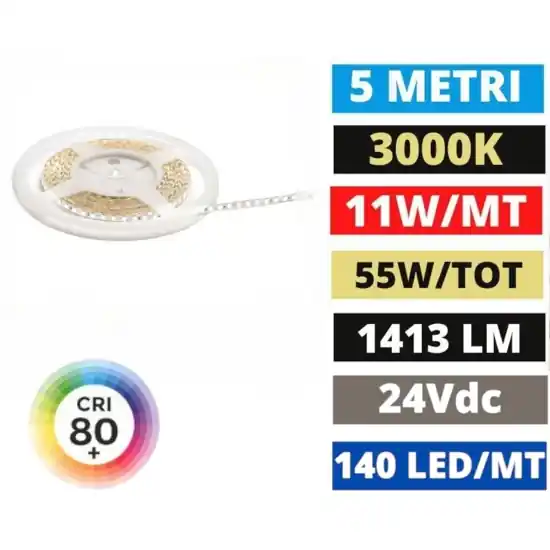Gea luce bobina 5mt striscia led 11w-m 3000k 24vdc Prezzo Scontato