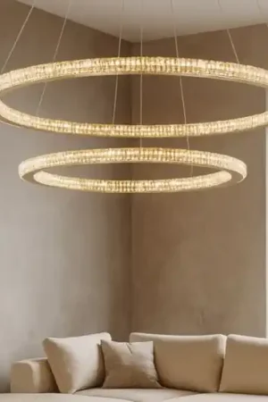 A Buon Prezzo Lampadario moderno cerchi led oro per soggiorno contemporaneo