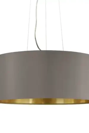 Lampadario cilindro a sospensione in tessuto cappuccino interno oro 53 cm eglo maserlo Prezzo Conveniente