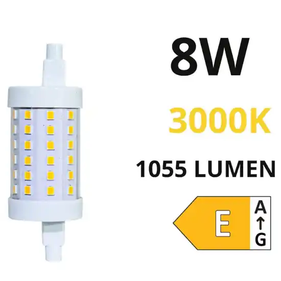 Subito Disponibile Lampadina r7s led 8w 3000k 78mm 1055lm ottica 360 life
