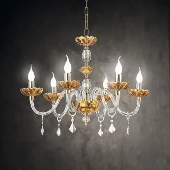 Compra Oggi Stesso Ondaluce lampadario vetro cristallo ambrato
