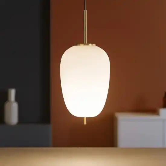 Lampada a sospensione oro ottone vetro bianco Prezzo Conveniente