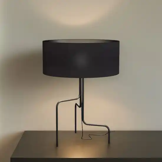 Lampada da tavolo design moderna metallo paralume tessuto nero Prezzo Ridotto
