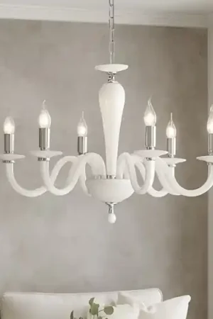 A Buon Prezzo Lampadario ravel ondaluce vetro 6 bracci bianco