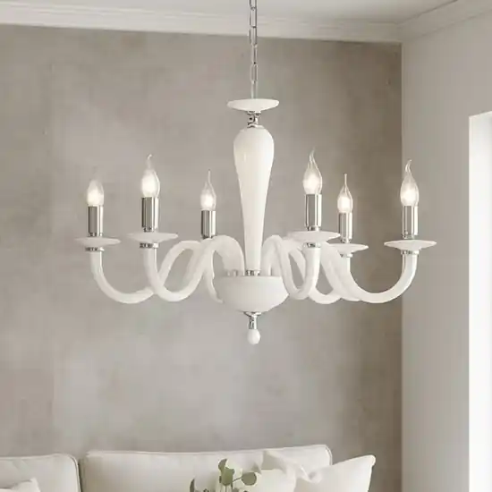 A Buon Prezzo Lampadario ravel ondaluce vetro 6 bracci bianco