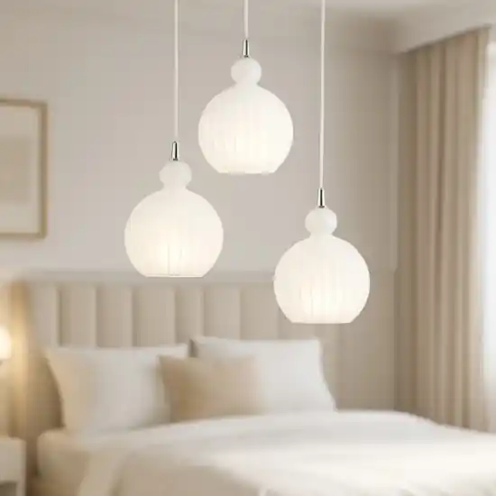 Compra Online Lampadario per camera con soffitto basso vetri bianchi pendenti